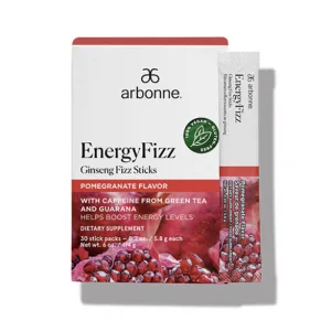 EnergyFizz Ginseng Fizz Sticks - Pomegranate Flavor product packaging with 30 stick packs.